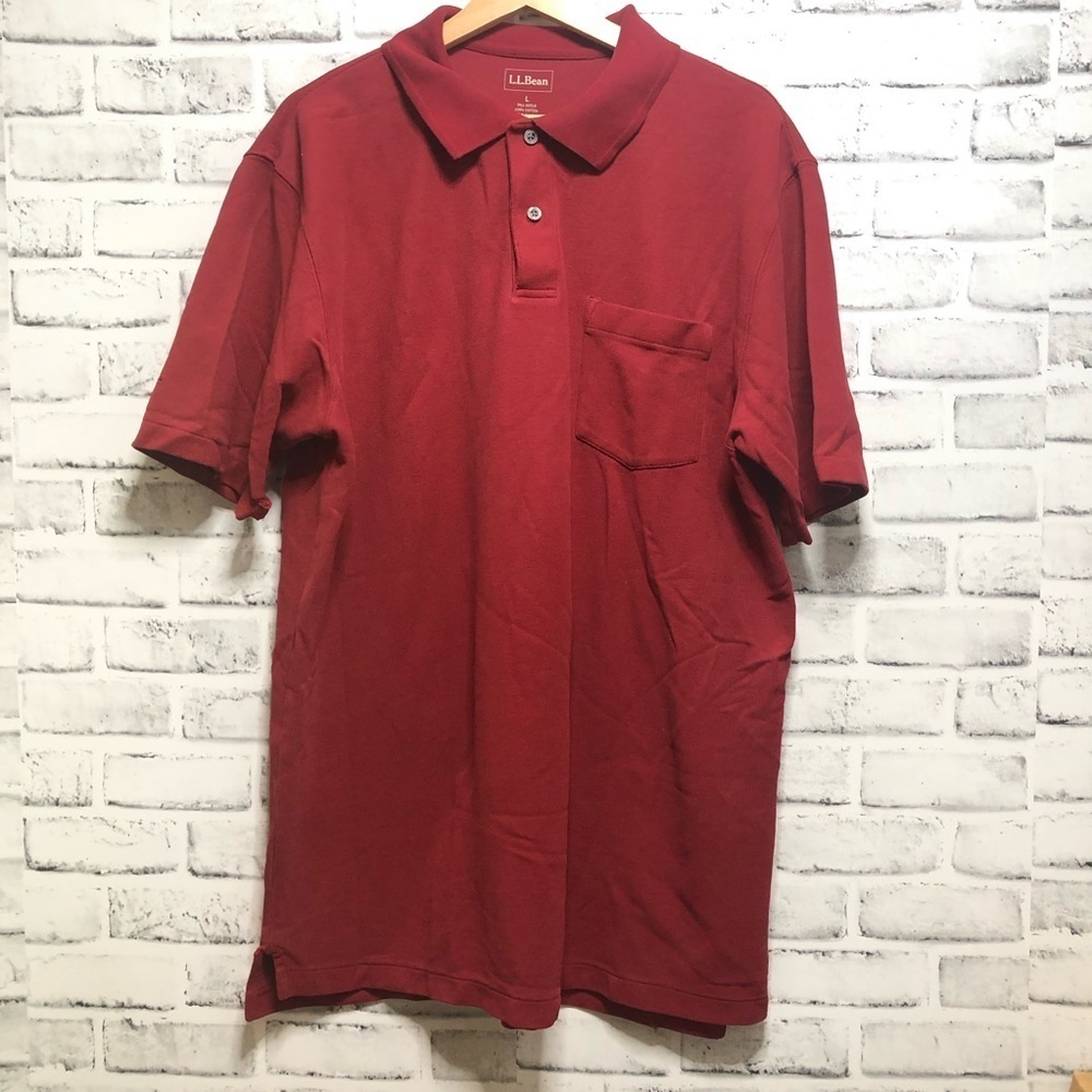 L.L. Bean Red Polo Shirt Classic Short Sleeve Distressed